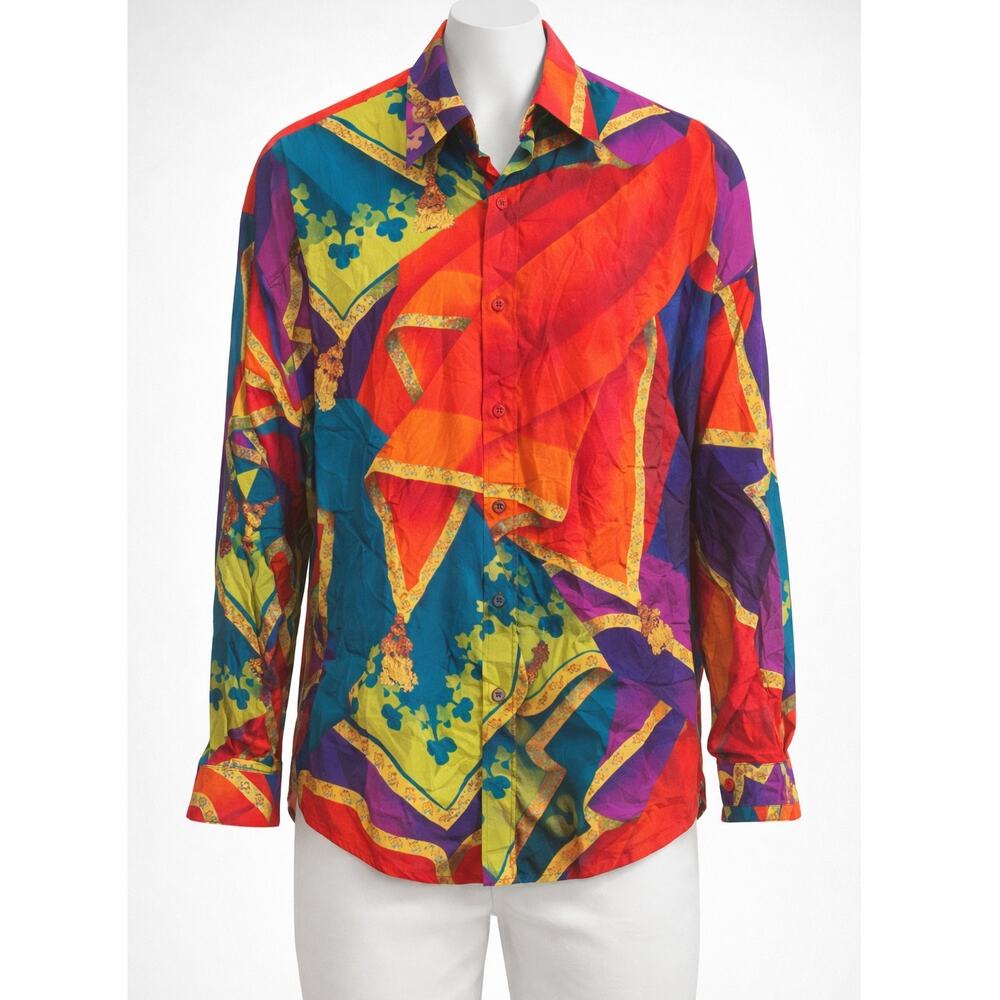 Vintage 90s Linda Allard Ellen Tracy Silk Blouse Women 6 Orange Teal Equestrian